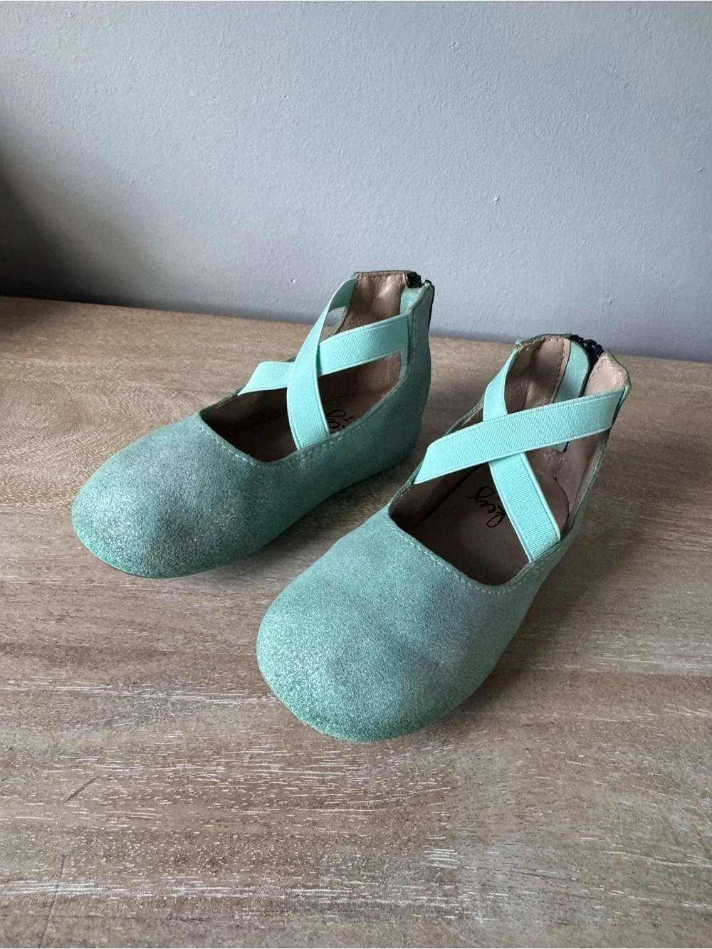 Monkey Feet Mint Green Glitter Ballet Flats with Elastic Cross Straps